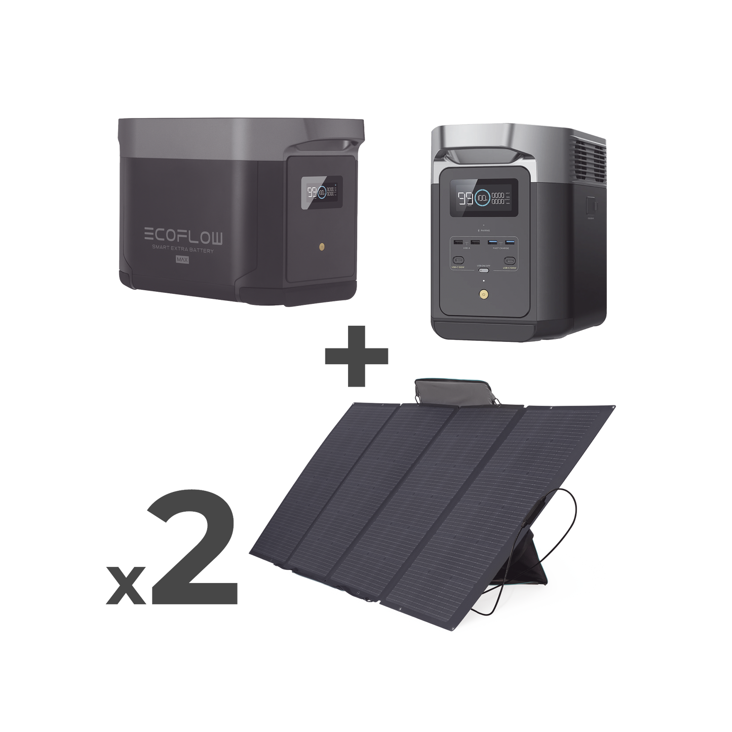 Kit de Estación de Energía Portátil 2048Wh + Batería Externa 2048Wh + 2 Paneles Solares Flexibles 400W (4096Wh, 800W Totales)