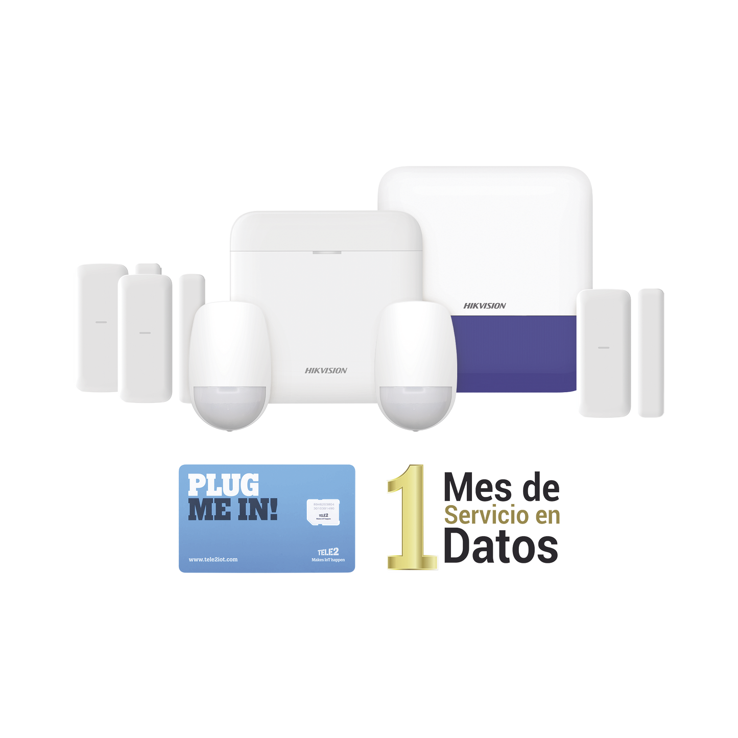 (AX PRO) KIT de Alarma AX PRO con GSM (3G/4G) / Incluye: 1 Hub / 2 Sensores PIR / 3 Contactos Magnéticos mini / 1 Control Remoto / 1 Sirena Inalambrica Exterior / 1 WiFi / 1 MICROSIM30M2M con 1 mes de servicio/Compatible con Hik-Connect P2P