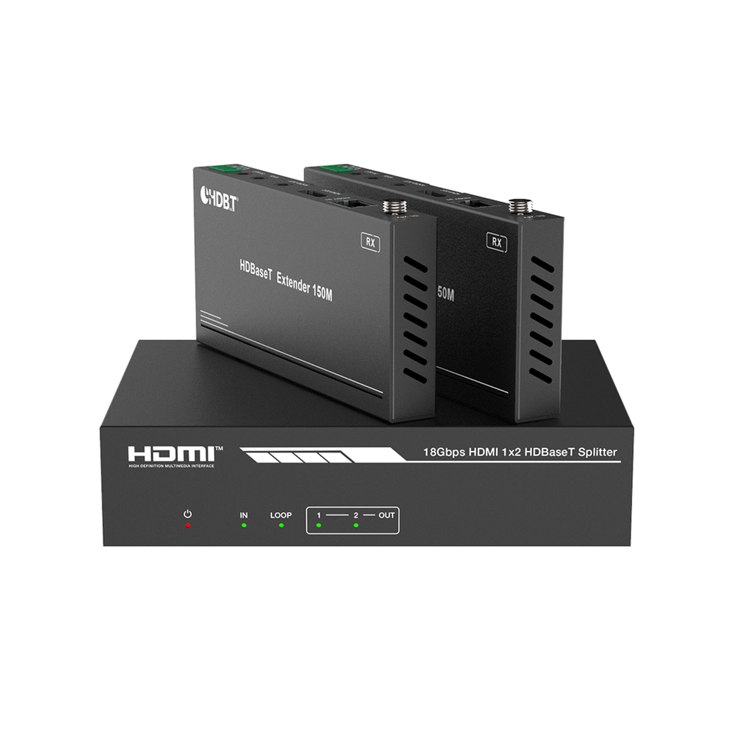 Splitter mas Extensor de Video | 1x2 | ProAV | HDBaseT™ | 120m en 4K@60Hz | 150m en 1080p@60Hz | Cat6/6a/7 | Gestión Avanzada EDID | Control IR y RS232 | PoC | Salida de Audio