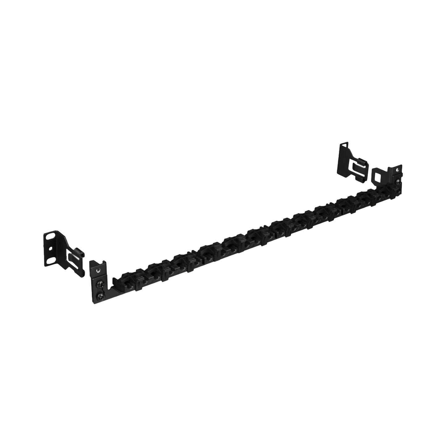 Barra para Aliviar Tensión o Peso Atrás de Patch Panel, Para 24 Cables, Con Clips Ajustables, Color Negro