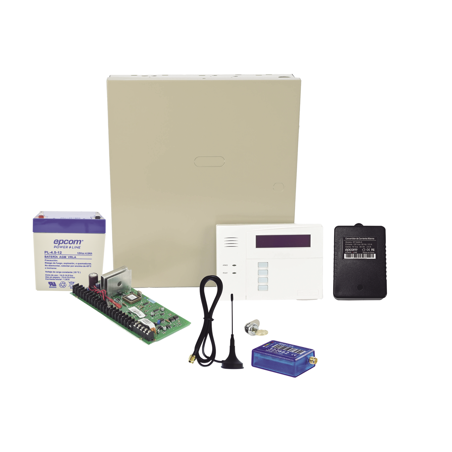 (1 Año datos ILIMITADO INCLUIDO) Kit Vista48LA con comunicador MINI012G, Teclado, Gabinete, Bateria y Transformador