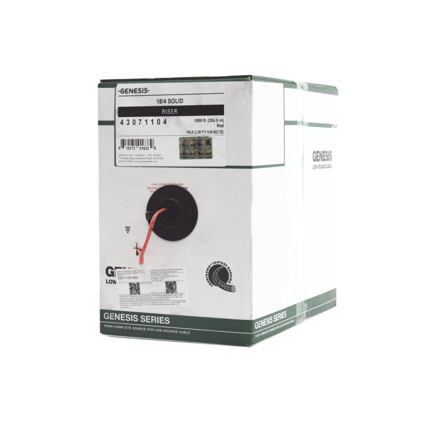 Bobina de 305 Metros de Alambre / 4 x 18 AWG / Tipo FPLR-CL2R / Resistente al Fuego / Color Rojo / Para Sistemas Contra Incendio o Sistemas de Evacuación