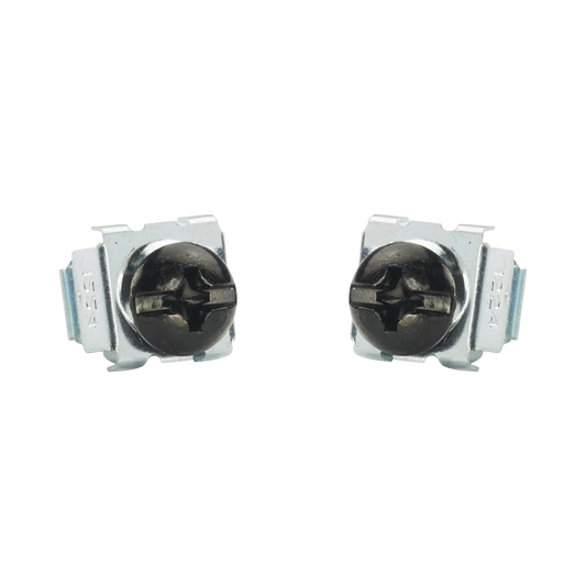 Kit de 100 Tornillos y 100 Tuercas Enjauladas #12-24, Para Uso en Gabinetes o Racks con Rieles con Orificios Cuadrado