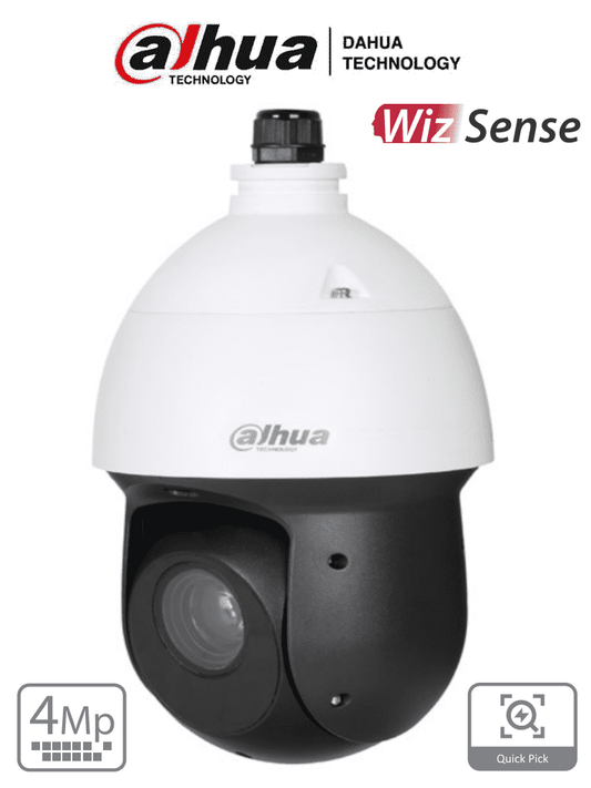 DAHUA SD49425GB-HNR - Cámara IP PTZ de 4 Megapíxeles/ WizSense/ 25x de Zoom Óptico/ IR de 100 Metros/ Deteccion facial/ QuickPick/ Protección Perimetral/ SMD 4.0/ IP66/ WDR Real/ E&S de Alarmas y Audio/ Ranura para MicroSD/