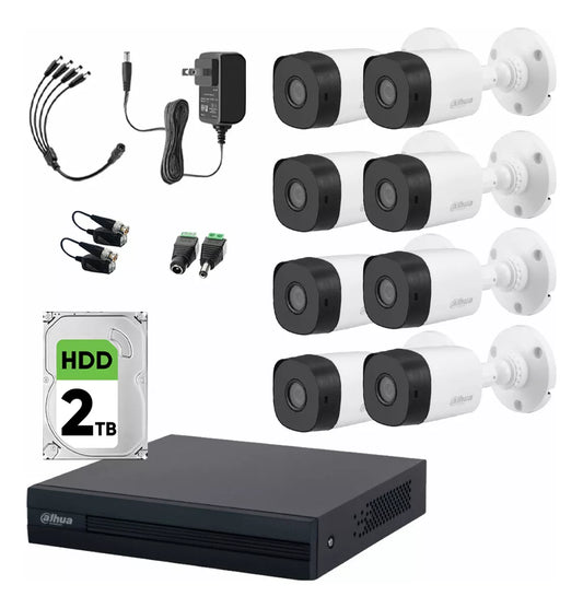 DAHUA KITXVR1B08- I+8-B1A21- Kit de 8 Canales 2 Megapixeles DVR Cooper-I WizSense Con IA H.265+ 8 Camaras