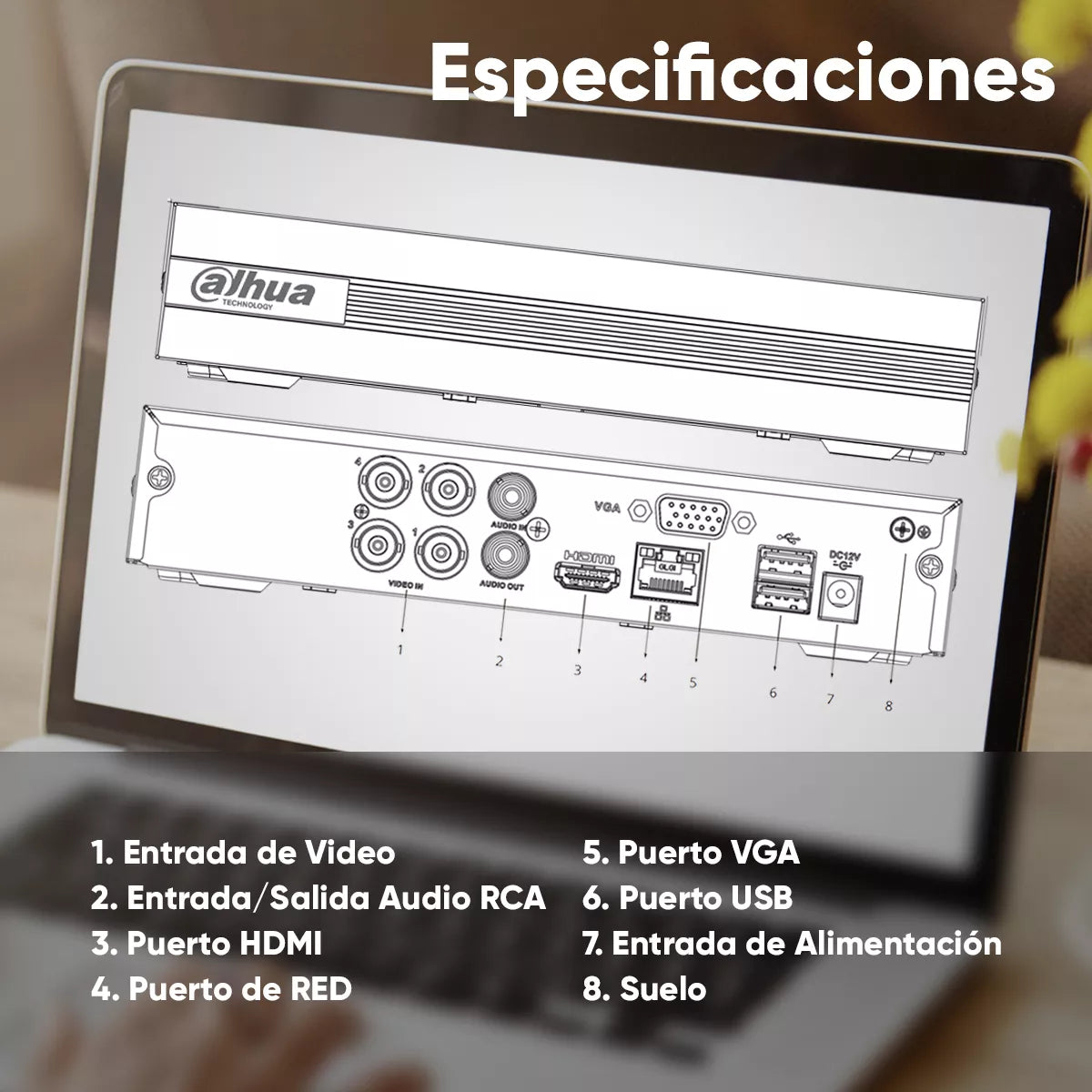 DAHUA KITXVR1B08- I+8-B1A21- Kit de 8 Canales 2 Megapixeles DVR Cooper-I WizSense Con IA H.265+ 8 Camaras