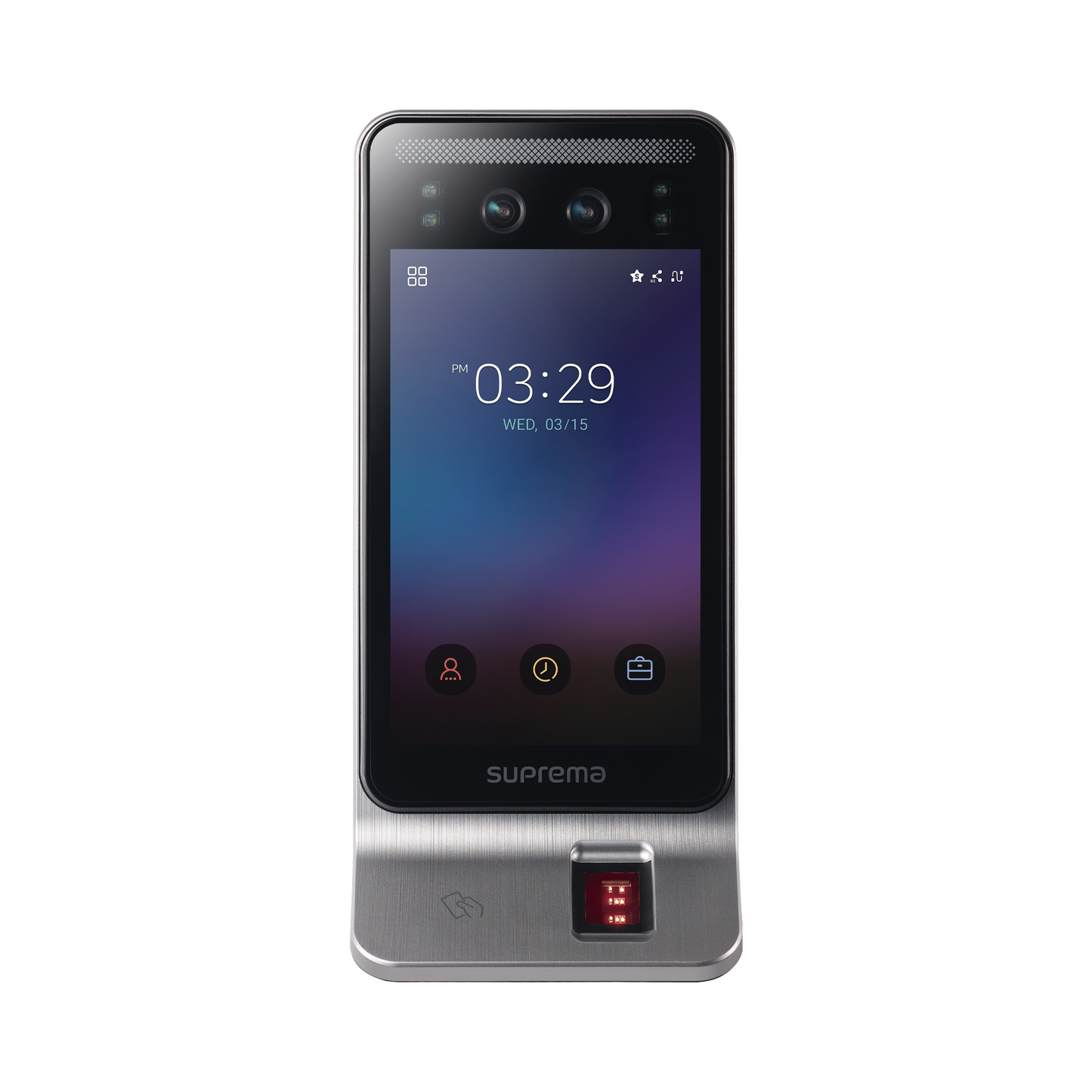 Lector Multi-tecnologia con detector de cubrebocas- Reconocimiento Facial, Huella, Tarjeta Móvil y lector de RFID(125kHz EM & 13.56 Mhz MIFARE)  Compatible con BioStar2,  Uso para Control de Acceso y Asistencia