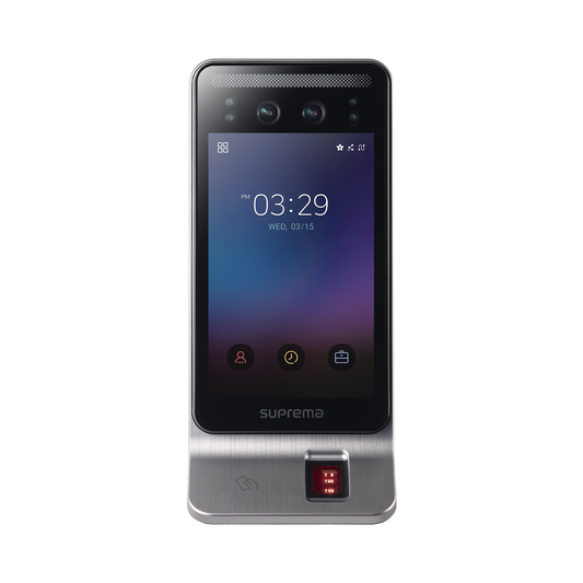 Lector Multi-tecnologia con detector de cubrebocas- Reconocimiento Facial, Huella, Tarjeta Móvil y lector de RFID(125kHz EM & 13.56 Mhz MIFARE)  Compatible con BioStar2,  Uso para Control de Acceso y Asistencia