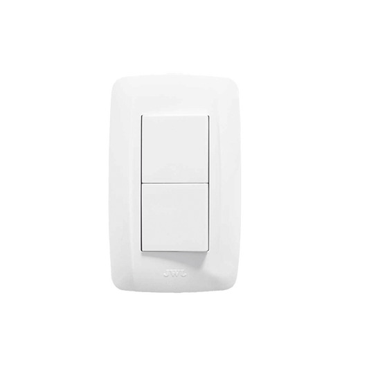 Placa con 2 Interruptores Sencillos 10 A/ 127 V CA ~ 60 Hz /  1 1/2 Módulos / Color Blanco.