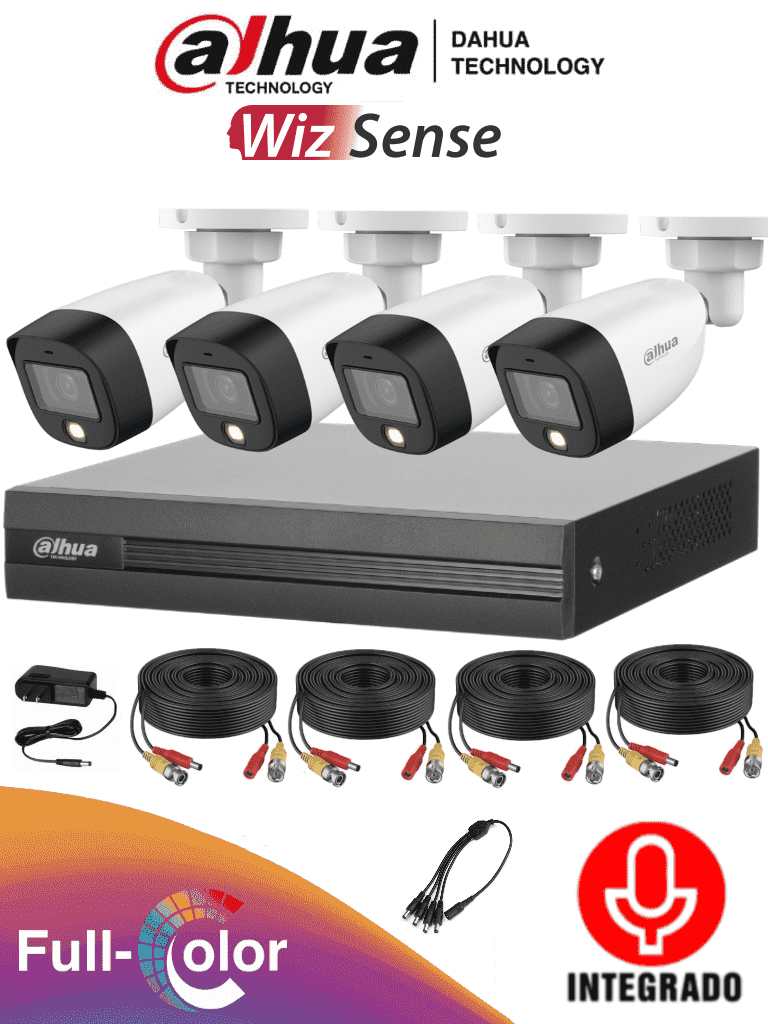 DAHUA FULLCOLORKIT-A - KIT DE 4 CANALES FULL COLOR 2 MP CON AUDIO Y DVR COOPER-I WIZSENSE