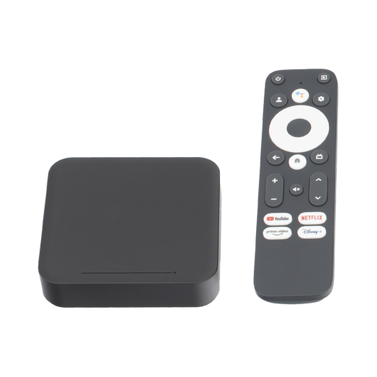 STB 4K Android con Google TV / Alto Rendimiento / Conexión Wi-Fi y por Cable / Control Remoto Bluetooth / Salida HDMI