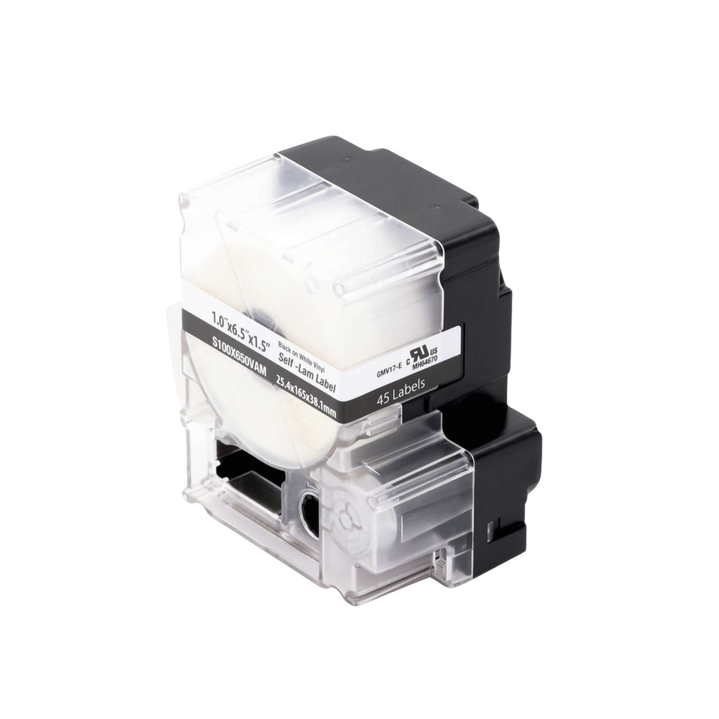 Casete de 45 Etiquetas Autolaminadas de 25.4 x 165.1 mm, para Cables de 4 a 8.1 mm de Diámetro, Área de Impresión Color Blanco