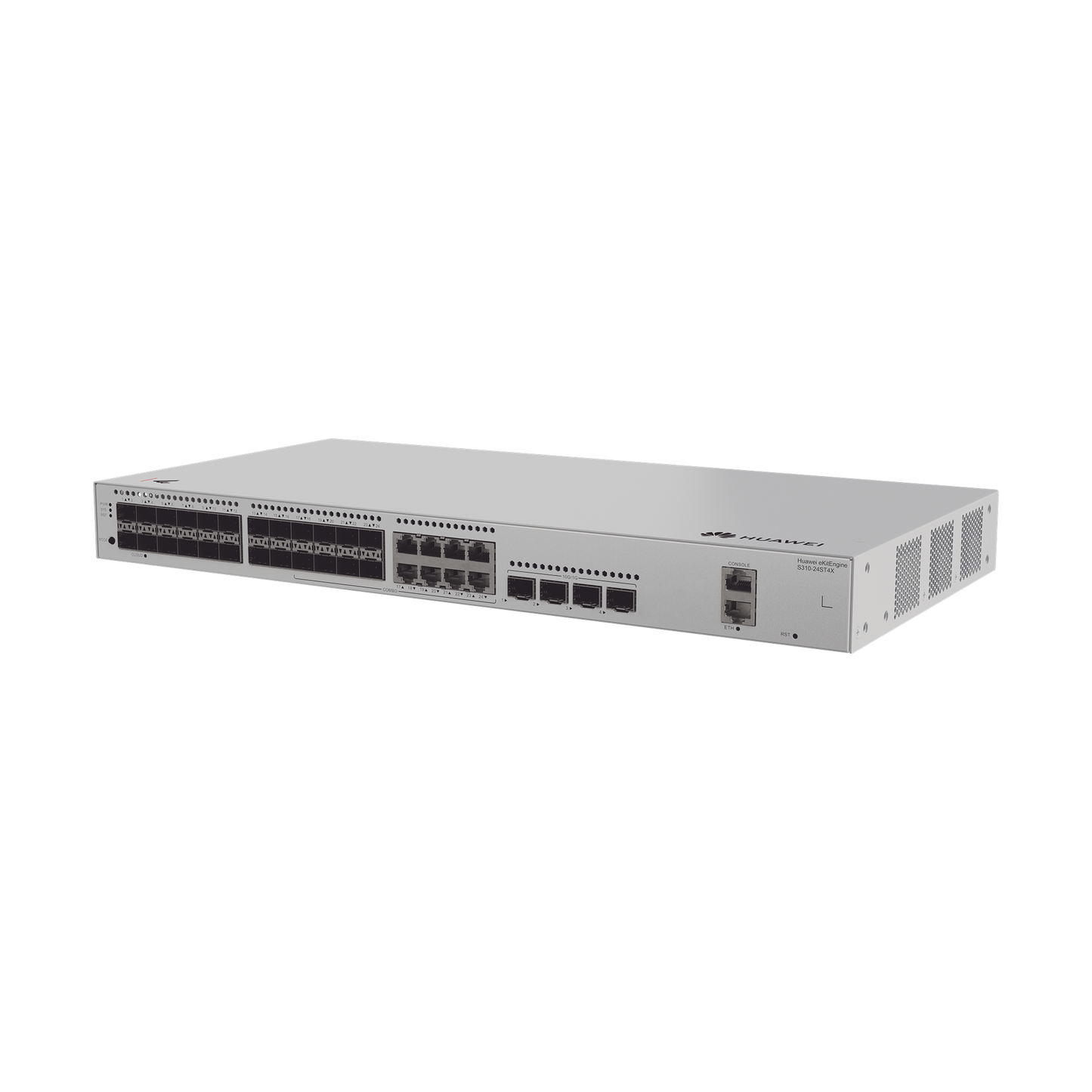 Switch de Distribución/Core Gigabit Administrable  Capa 3 / 24 puertos 1GE SFP ( Combo con 8 Puertos 10/100/1000 Mbps) / 4 Puertos 10GE SFP+ Uplink / ERPS / Rutas Estáticas / iStack / Administración Nube Gratis