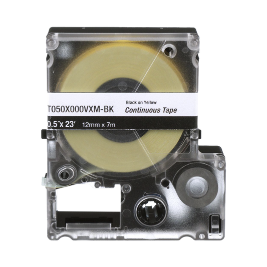 Casete de Etiquetas de Vinilo de Cinta Continua, Color Negro Sobre Amarillo, Uso Interior/Exterior, 9 mm de Ancho x 7 Metros de Largo